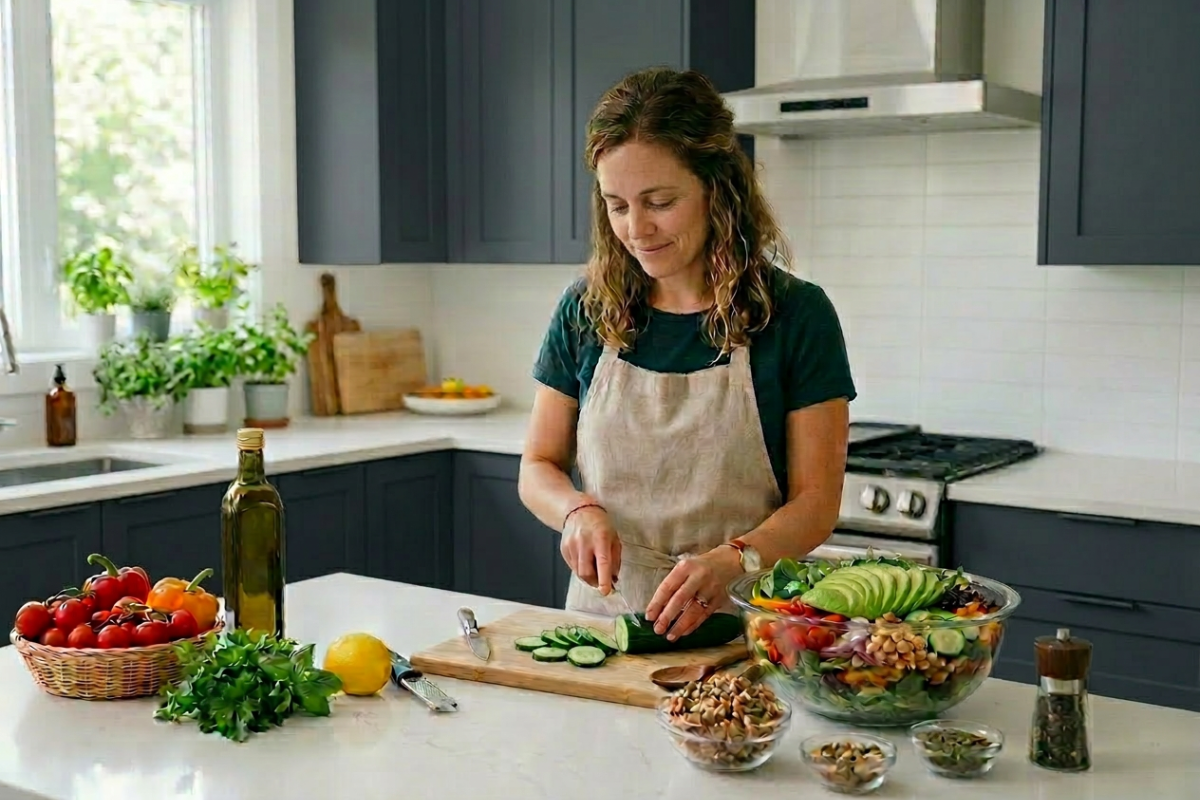 woman making a salad