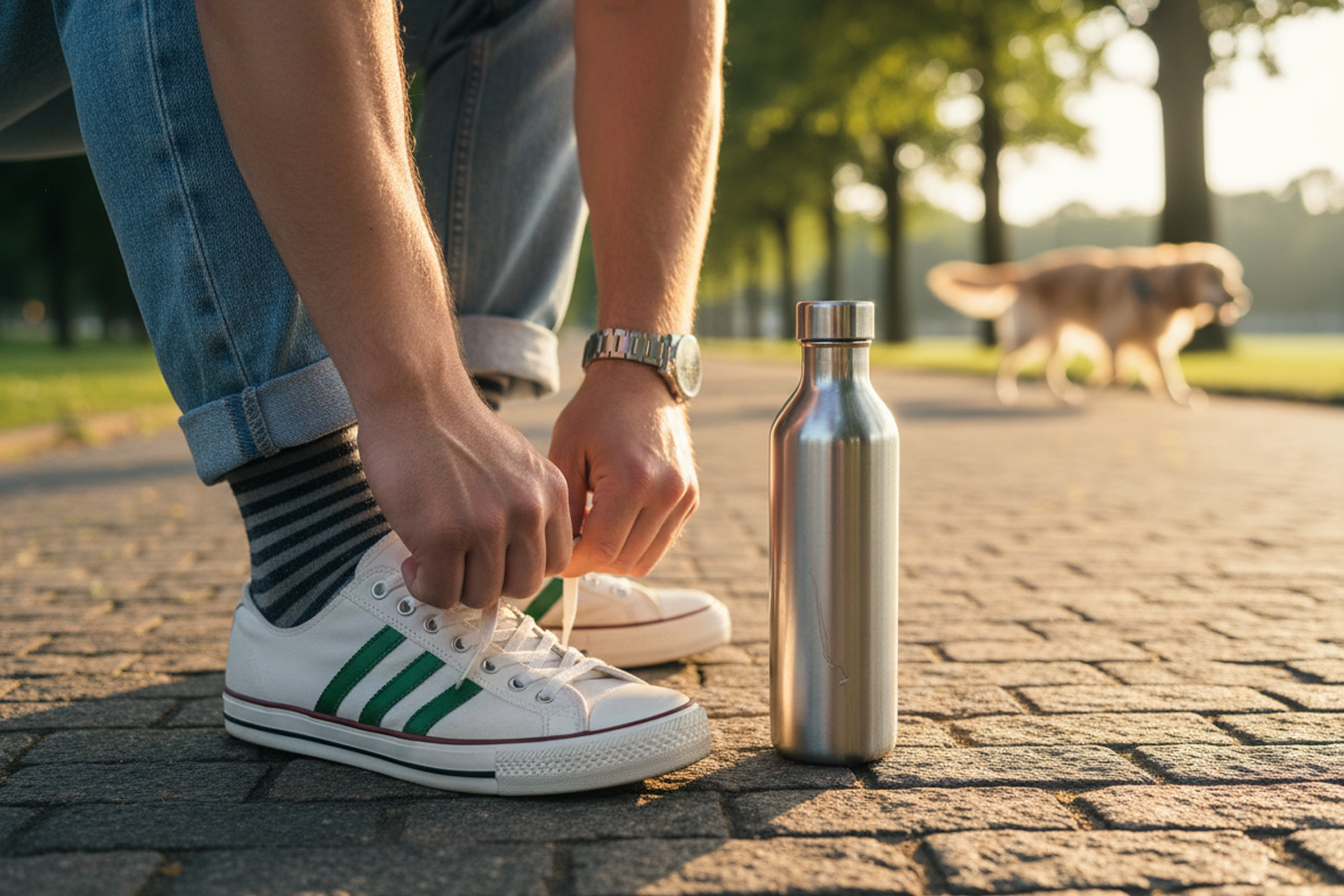 man tying tennis shoes